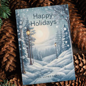 クリスマスモダン冬季降雪林の松の木 シーズンカード