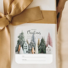 クリスマスモダン冬雪の村から スクエアシール