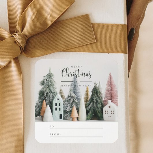 クリスマスモダン冬雪の村から スクエアシール