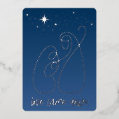 クリスマスモダン出生ミニマルラインアートブルー 箔シーズンカード (正面)