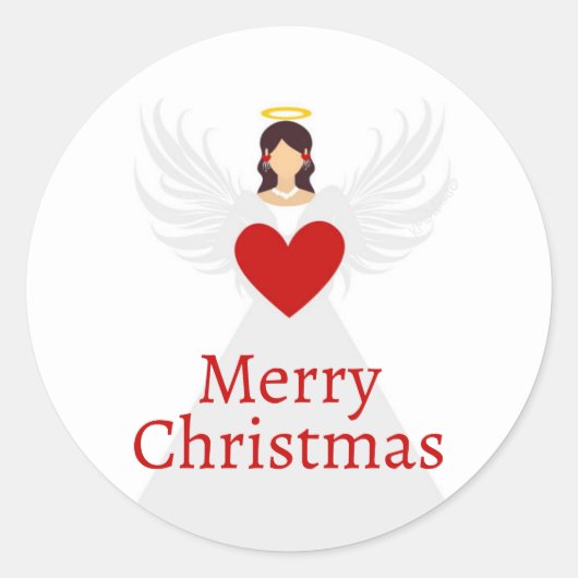 クリスマスモダン天使の赤い白いエレガント翼 ラウンドシール (正面)