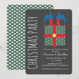 クリスマスモダン小妖精や小人インプレゼントホリデーパーティー 招待状