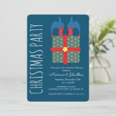 クリスマスモダン小妖精や小人インプレゼントホリデーパーティー 招待状 (スタンド正面)