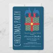 クリスマスモダン小妖精や小人インプレゼントホリデーパーティー 招待状 (正面)
