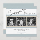 クリスマスモダン恵みライトティール(緑がかった色)ブルー写真 シーズンカード (正面/裏面)