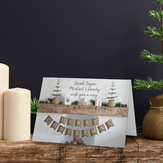 クリスマスモダン暖炉の非フォトホリデーカード シーズンカード