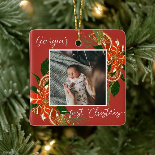 クリスマスモダン植物学 |初めてのクリスマス写真 セラミックオーナメント (ツリー)