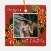 クリスマスモダン植物学 |初めてのクリスマス写真 セラミックオーナメント (正面)