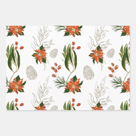 クリスマスモダン花模様の緑 ラッピングペーパーシート (正面2)