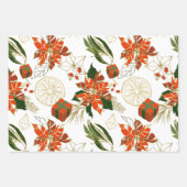 クリスマスモダン花模様の緑 ラッピングペーパーシート (正面)