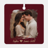 クリスマスモダン | カップルパーソナライズされたの写真 メタルオーナメント (裏面)