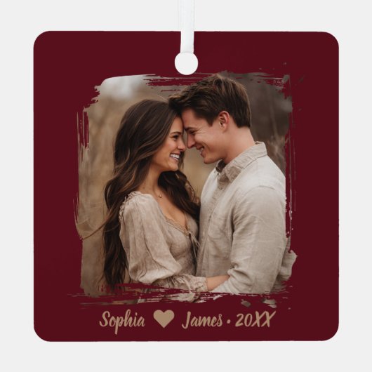 クリスマスモダン | カップルパーソナライズされたの写真 メタルオーナメント (裏面)