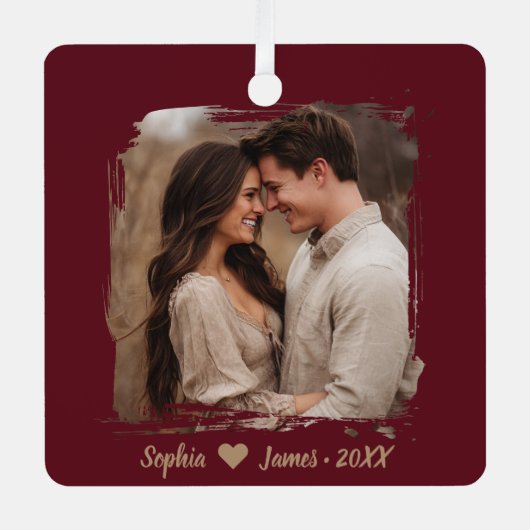 クリスマスモダン | カップルパーソナライズされたの写真 メタルオーナメント (正面)