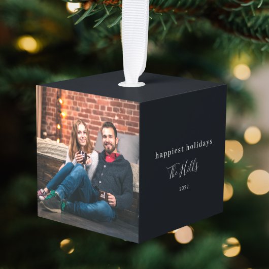 クリスマスモダン |カップルミニマルのスタイリッシュ写真 キューブオーナメント