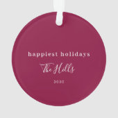 クリスマスモダン |カップル写真Burgundy Maroon オーナメント (裏面)