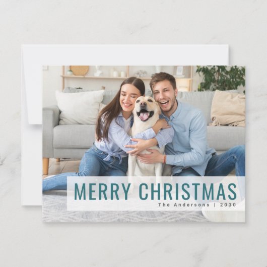 クリスマスモダン |トレンディースタイリッシュティール(緑がかった色)写真 シーズンカード (正面)