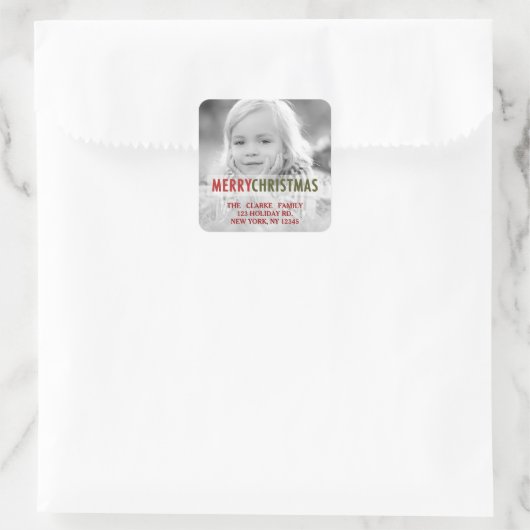クリスマスモダン |ホリデーフォト差出人住所 スクエアシール (バッグ)