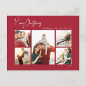 クリスマスモダン |赤いスクリプトの5枚フォト シーズンポストカード (正面)