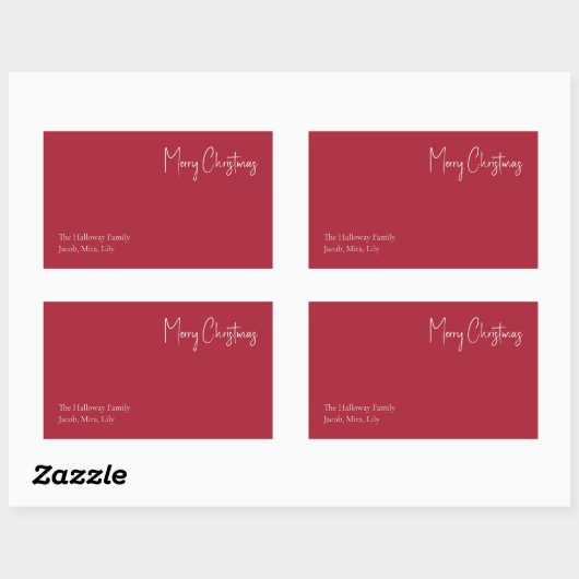 クリスマスモダン |赤いファミリーギフトラベル 長方形シール (シート)