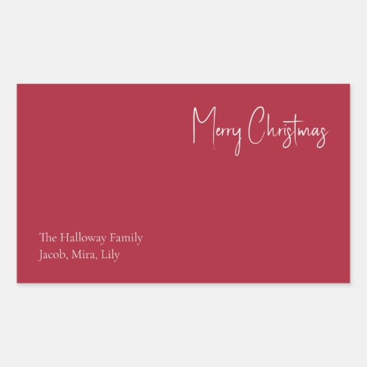 クリスマスモダン |赤いファミリーギフトラベル 長方形シール (正面)