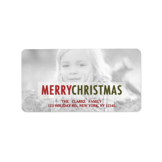 クリスマスモダン |赤い休日の写真住所 シール (正面)