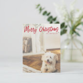 クリスマスモダン |赤い手書きスクリプトフォト シーズンカード (スタンド正面)