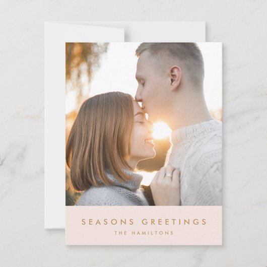 クリスマスモダン |赤面ピンクと金ゴールド写真 シーズンカード (正面)