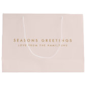 クリスマスモダン |赤面ピンクと金ゴールド ミニマル ラージペーパーバッグ (裏面)