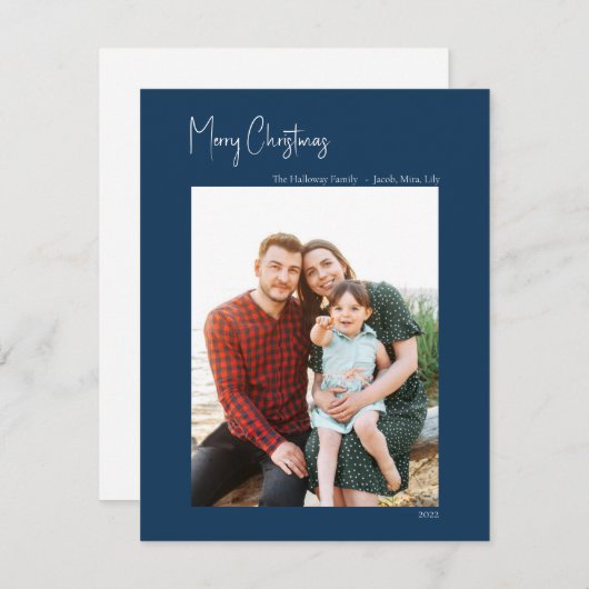 クリスマスモダン |青い縦型独身の写真 シーズンカード (正面/裏面)