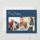 クリスマスモダン |青い3枚の写真のホリデーカード シーズンカード (正面)