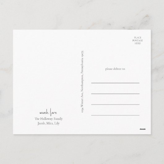 クリスマスモダン |青い3枚の写真 シーズンポストカード (裏面)