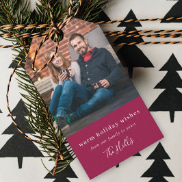 クリスマスモダン | Burgundy Maroonカップルの写真 ギフトタグ