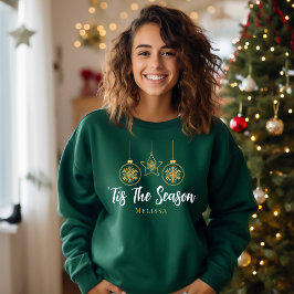 クリスマスモダン'Tis The Season Green金ゴールド,ホワイト スウェットシャツ