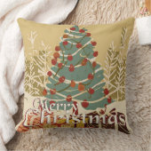 クリスマスモチーフ，クリスマスツリーの下にプレゼント付き クッション (ブランケット)