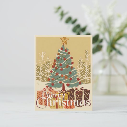 クリスマスモチーフ，クリスマスツリーの下にプレゼント付き シーズンポストカード (スタンド正面)