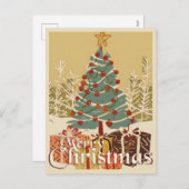 クリスマスモチーフ,クリスマスツリーの下にプレゼント付き シーズンポストカード (正面/裏面)