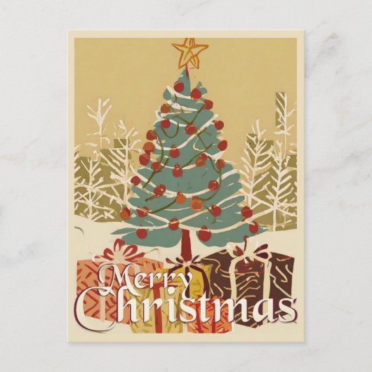 クリスマスモチーフ,クリスマスツリーの下にプレゼント付き シーズンポストカード (正面)