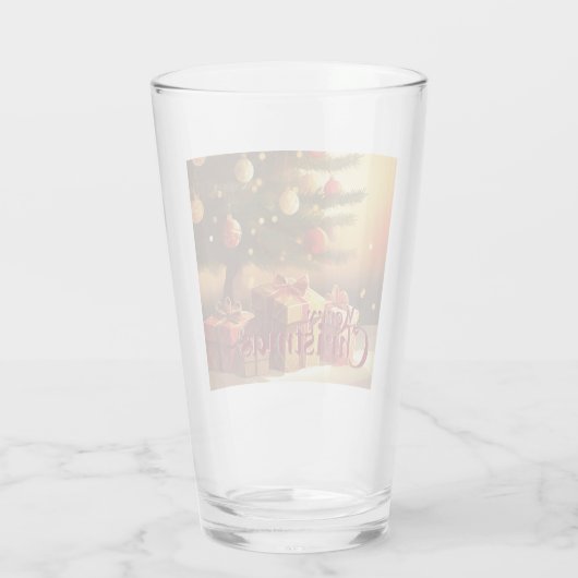 クリスマスモチーフ,クリスマスツリーの下にプレゼント付き タンブラーグラス (裏面)