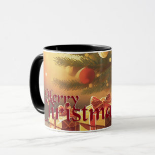クリスマスモチーフ,クリスマスツリーの下にプレゼント付き マグカップ