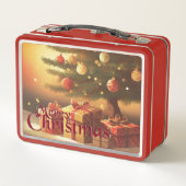 クリスマスモチーフ,クリスマスツリーの下にプレゼント付き メタルランチボックス (裏面)