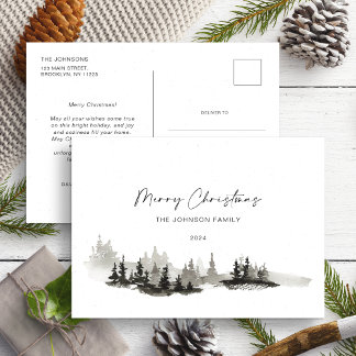 クリスマスモノクロ冬の風景写真なし ポストカード