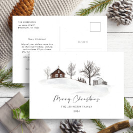 クリスマスモノクロ冬の風景写真なし ポストカード