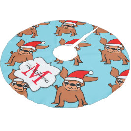 クリスマスモノグラムのチワワ ブラッシュドポリエステルツリースカート