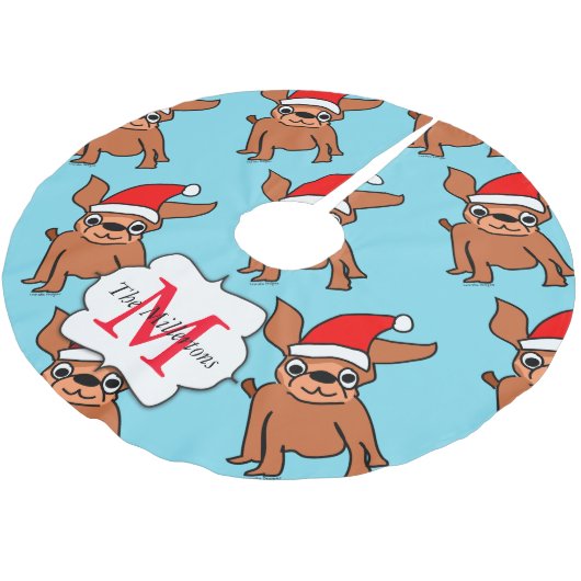 クリスマスモノグラムのチワワ ブラッシュドポリエステルツリースカート (アングル)