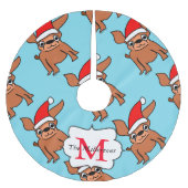 クリスマスモノグラムのチワワ ブラッシュドポリエステルツリースカート (正面)