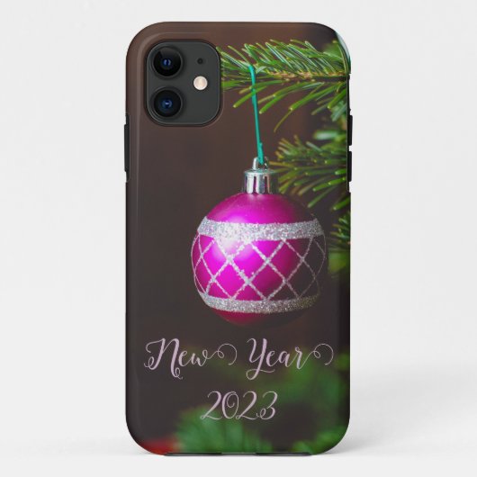 クリスマスモノグラムのトートバッグにピンクボール Case-Mate iPhoneケース (裏面)
