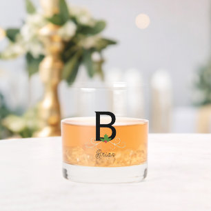 クリスマスモノグラムのホリー ウイスキーグラス