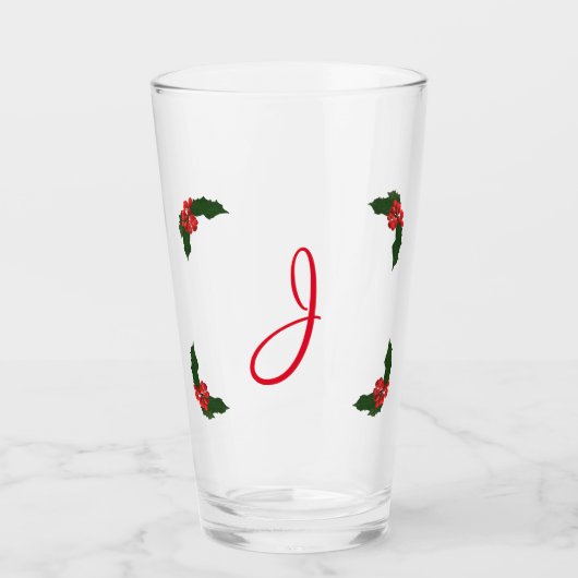 クリスマスモノグラムのホリー タンブラーグラス (正面)