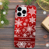 クリスマスモノグラムの赤い白い雪 iPhoneケース