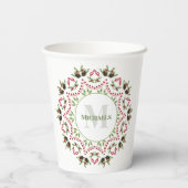 クリスマスモノグラムファミリーグリーンリーリーフリース 紙コップ (裏面)